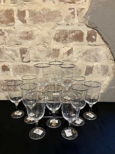 Paris by Noritake - Twelve Vintage Crystal Platinum Edge Iced Tea/Water Goblets - Picture 2 of 7