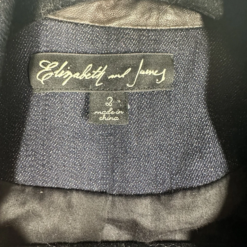 Elizabeth & James Denim Jeans Fitted Blazer Jacket Lamb Leather Elbow Patch Sz 2 - Image 4 of 4