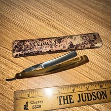 Clauss Straight Razor & Case Vintage Marble Swirl Bakelite Handle Beautiful!