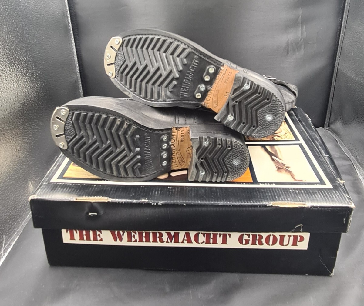 Vintage 90s Leather BLACK Boots Wehrmacht PUNK MOTORCYCLE NOS US5