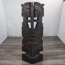 Wooden Totem Folk Art 27" Handmade In Southern Mexico Indigenous People Vintage 