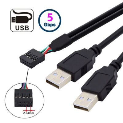 Jimier 9Pin 10Pin Motherboard Female to Dual USB 2.0 Type A Male Cable 50cm
