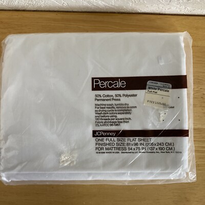 Vintage JC Penney 50/50 Percale White Full Size Flat Sheet - Sealed USA Made