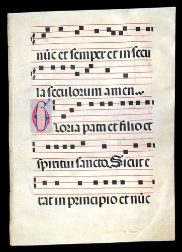 ILLUMINATED MANUSCRIPT CHOIRBOOK LEAF SPAIN c 1475, 2 LARGE ILLUMINATED INITIALS - Picture 5 of 6