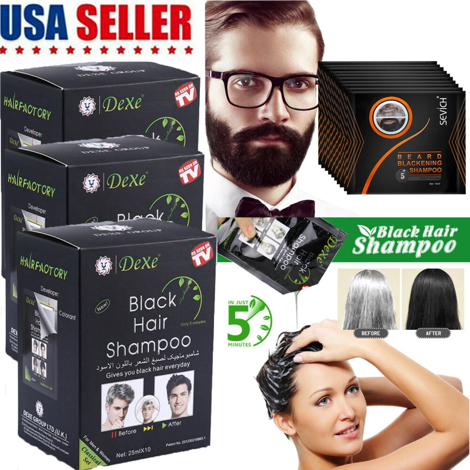 10-50 PIEZAS DEXE Champú Cabello Negro Natural Instantáneo 5 Min Tinte de Color de Cabello para Unisex Foto 2 de 4