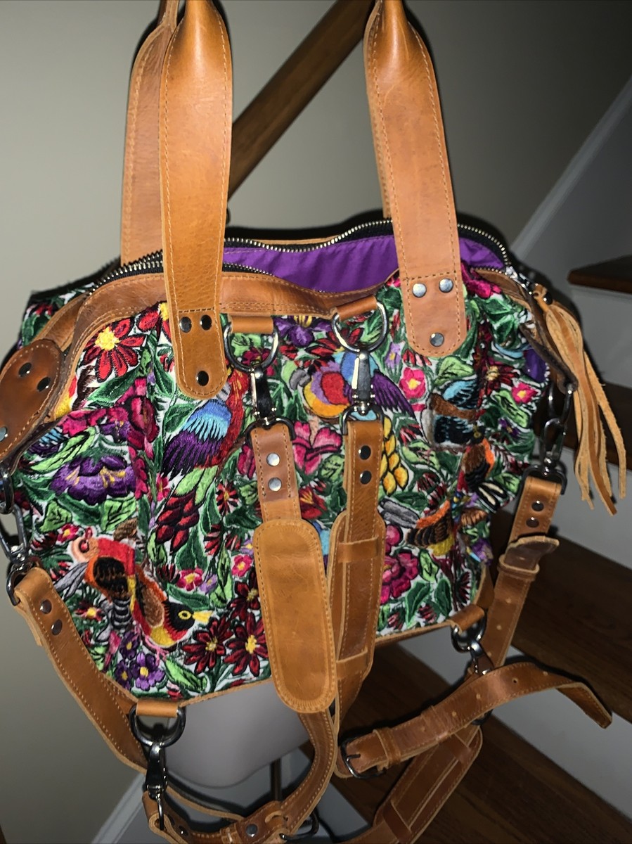 Large CDB Bag Leather Huipil EXOTIC BIRDS Guatemala HLV  display picture 1
