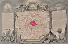 Victor LEVASSEUR: old map of the Seine + limits, original ENGRAVING