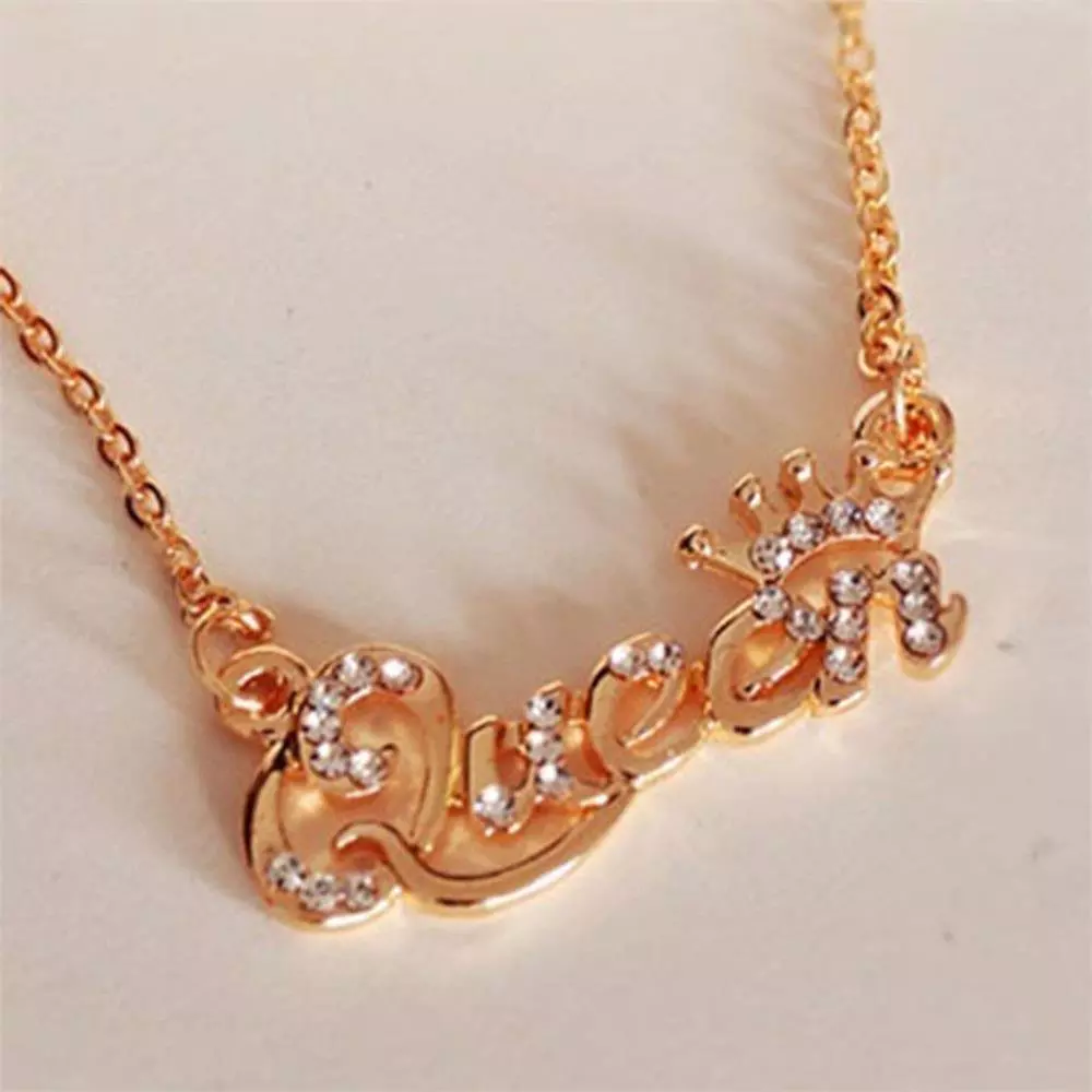 Jewelry Party Elegant Clavicle Chain Queen Necklace Letter Pendant Rhinestone