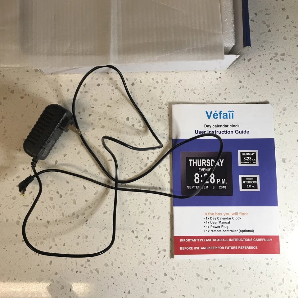 8” Black Véfaîî Digital Day Calendar Clock with Remote - Image 4 of 4