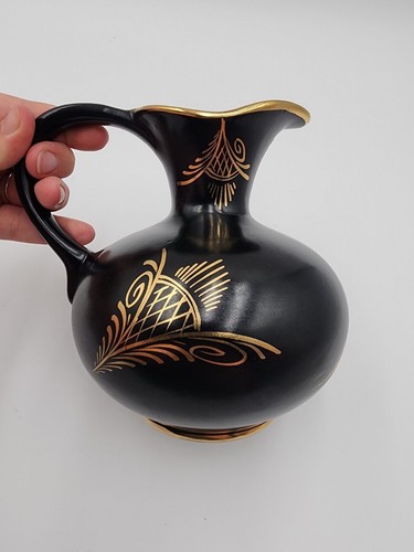 Piatto Flora Gouda Holland Pitcher Ora nero e oro alto 6 1/4 - Foto 4 di 10