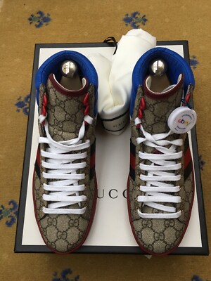 Gucci Turnschuhe Sneaker Ace Schuhe High Top Monogram GG Web Rot Herren UK 6 US 7 40