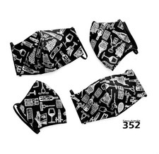 Black and white Winery Facemask, with filter pocket , Size large