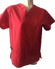 Excellent Used Condition Women's Scrub Top Size Small Solid Red Essentials Brand