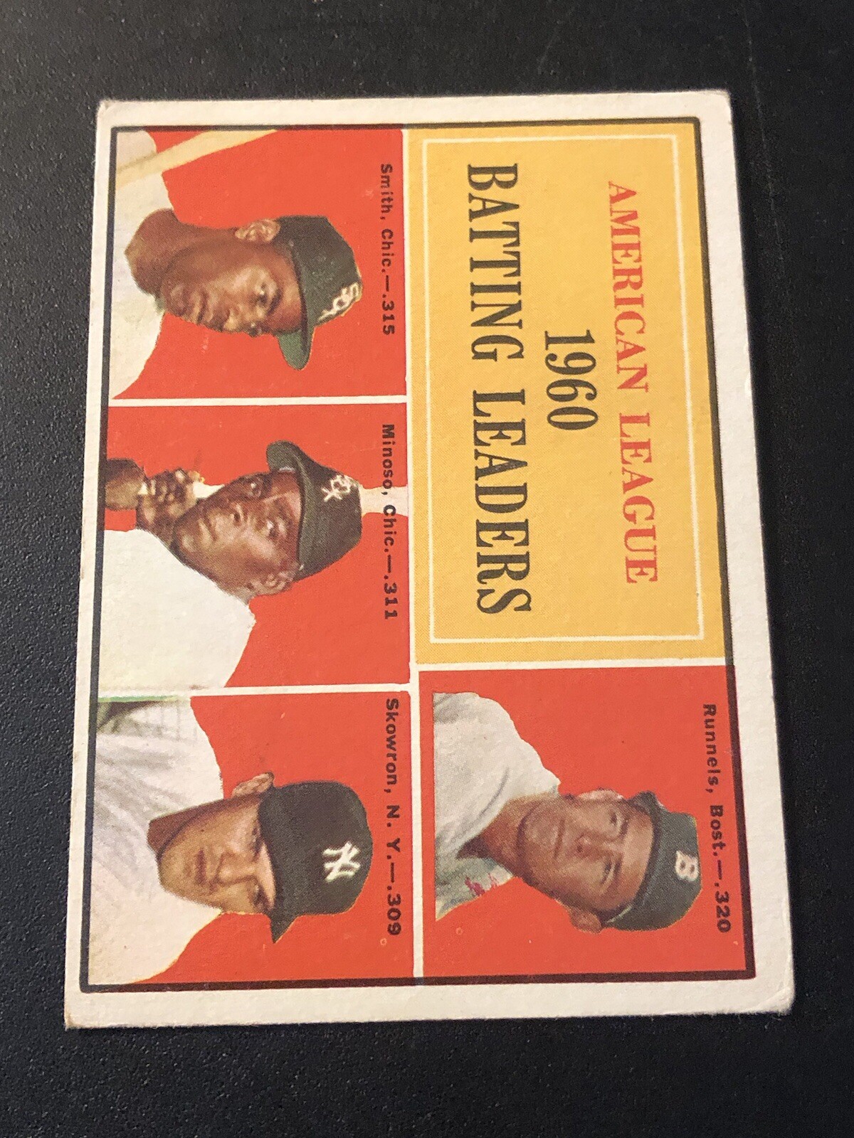 1961 Topps League Leaders Al Smith Minnie Minoso Bill Skowron Moose Pete Runnels