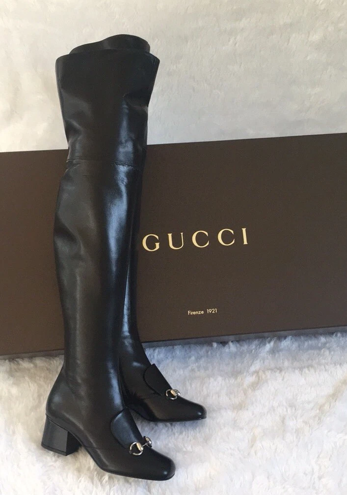 Gucci Lillian Nappa Charlotte Horsebit Over The Knee Boots Sz 35 $1895