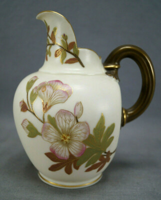 Royal Worcester Hand Painted Flowers Blush Ivory Gold Creamer Small Jug C.1886