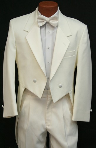 Boys Size Ivory Off White Tuxedo Tailcoat w/ Notch Lapel Wedding Kids RingBearer