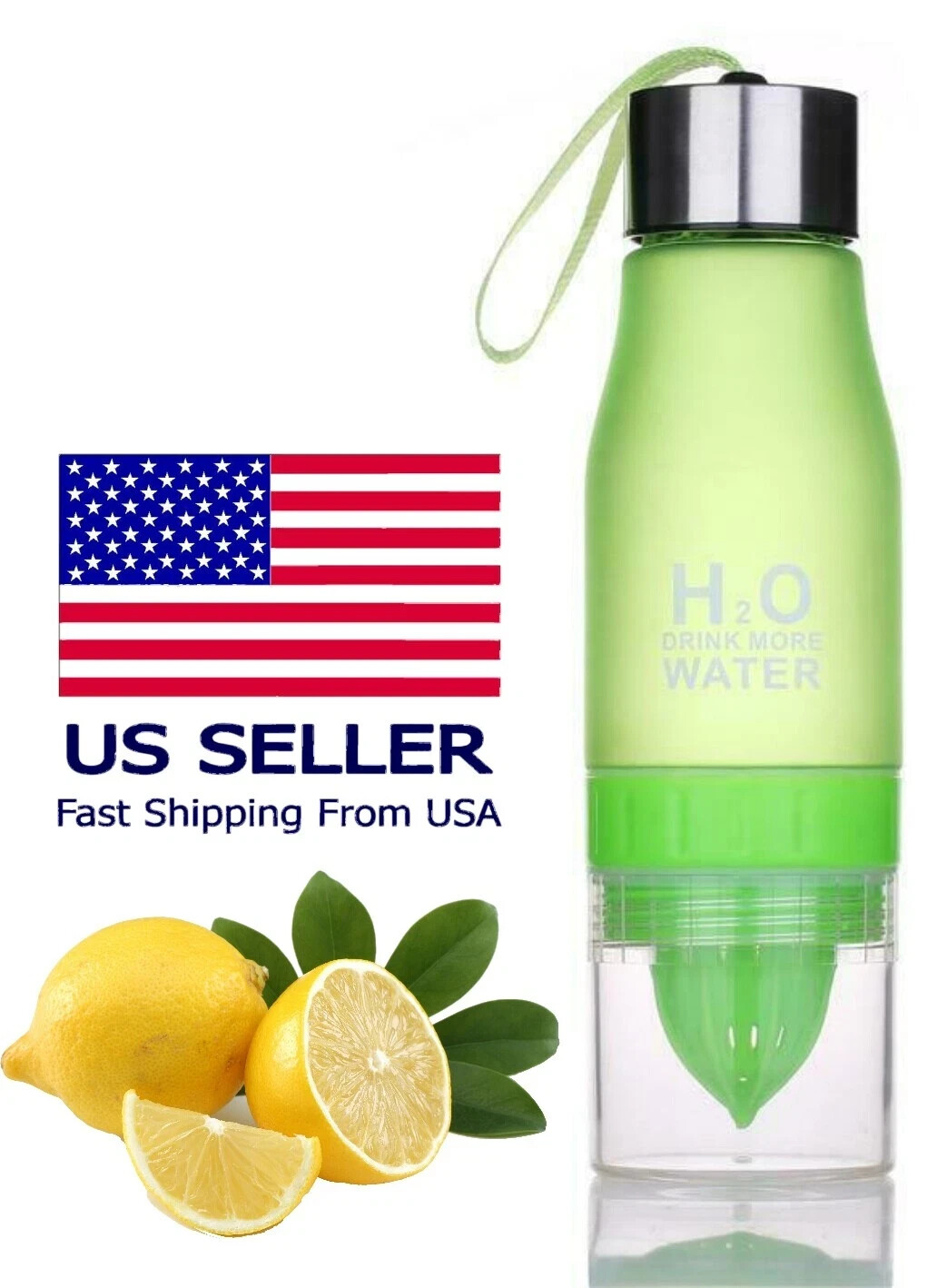 Green Portable Fruit Infuser Water Bottle 23 Oz - 650 ml - H2O DRINK MORE WATER