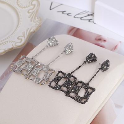 Fashion Earrings Crystal in Silver/Black Liner Alexis Bittar Pavé Drop Studs
