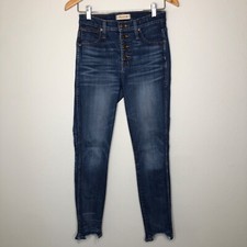Madewell Women's Jeans 10" High-Rise Skinny Dark Blue Button Fly Raw Hem 26