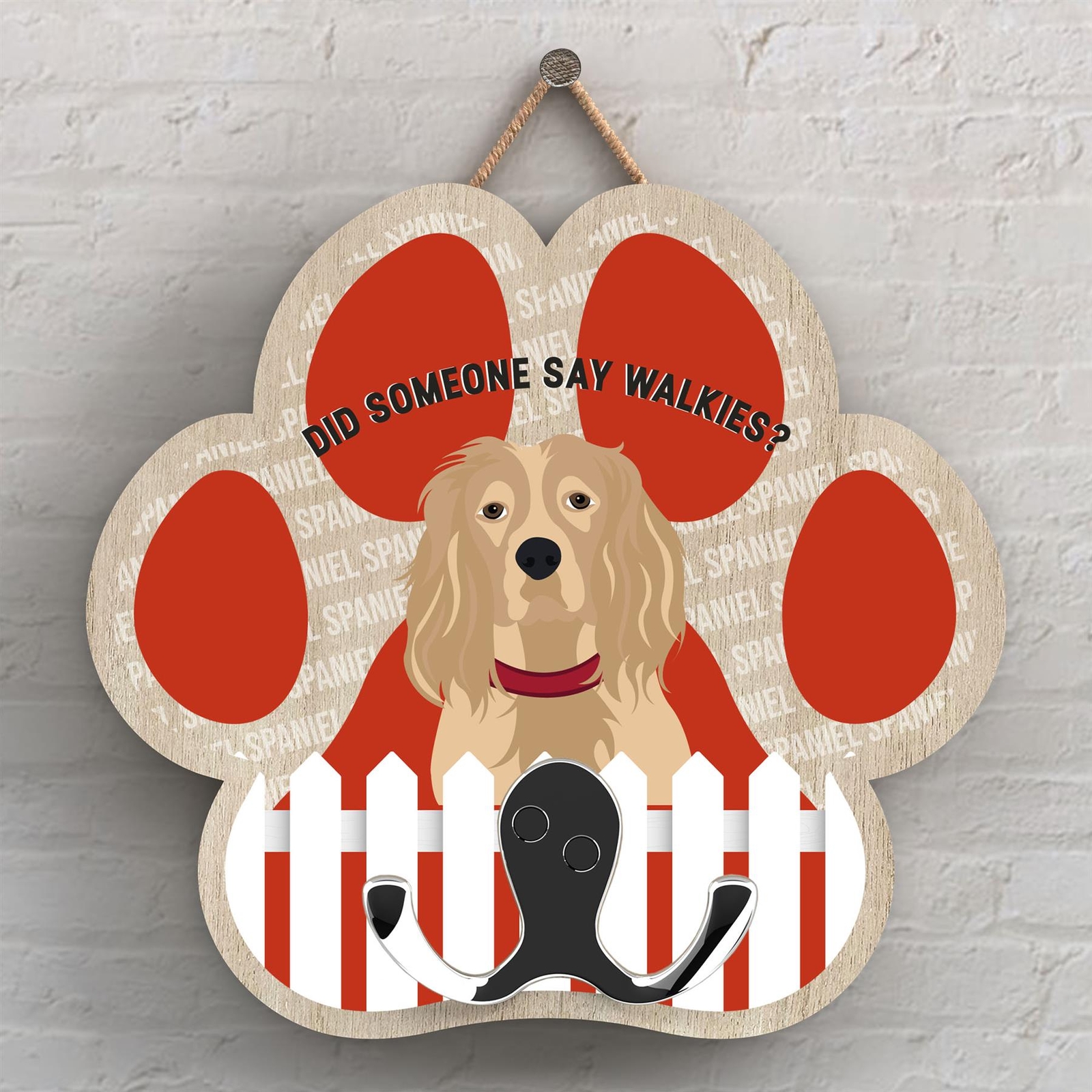 SPRINGER SPANIEL OF KATE PEARSON DOG BREED ILLUSTRATION PAWPRINT LEAD HOOK