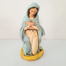 Vintage Hand Painted Chalkware Kneeling Mary Figure Nativity Replacement 10.5"