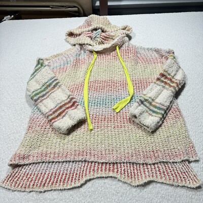 Free People Womens Sweater Sit Next To Me Colorful Oversized Crochet Hoodie  Med