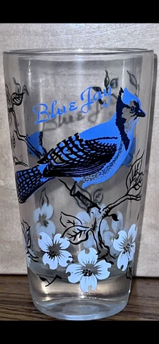 VTG Blue Jay/White Dogwood Federal Drinking Glass 1950s Replacement Glass