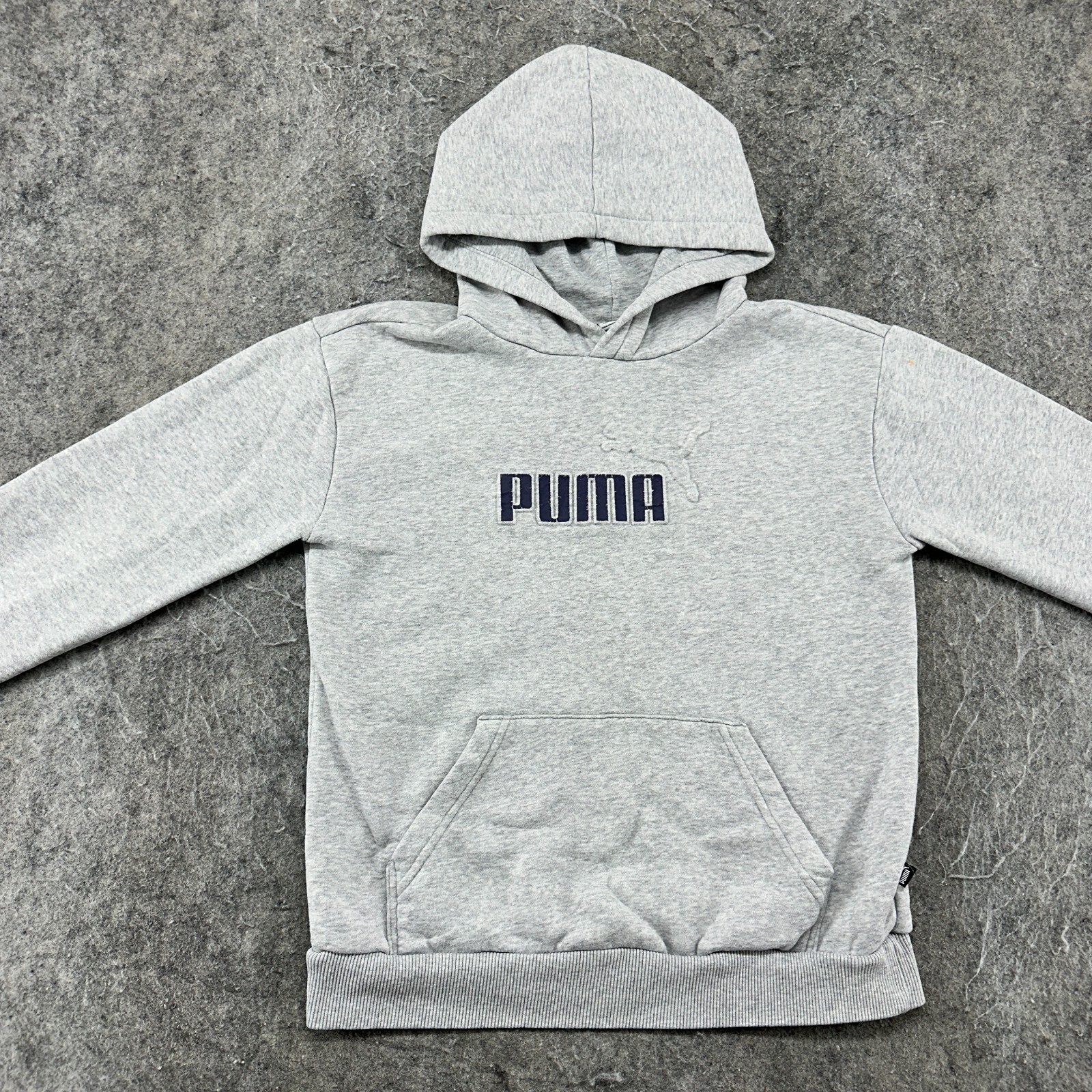 Puma Sweater Boys Large Gray Black Logo Graphic Print Spellout Hoodie Pullover image 3