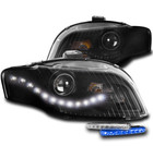 FOR 05-09 AUDI A4 S4 B7 DRL LED BLACK PROJECTOR HEADLIGHTS W/BLUE BUMPER DRL KIT