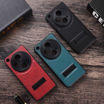 For OnePlus Open, Luxury Comfortable Hybrid Armor Leather KickStand Case Cove