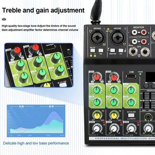 4-Kanal Audio Mixer Stereo Build Wireless Bluetooth Mikrofon Studio Sound Mixer - Bild 5 von 17