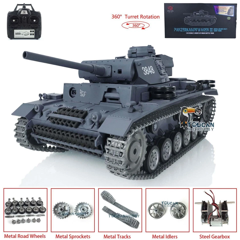 Henglong 7.0 1/16 360 Customized Panzer III L RTR RC Tank 3848 Metal Track Wheel - Image 2 of 4