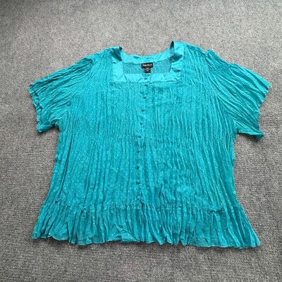 Maggie Barnes Blouse Womens 5X 34/36W Aqua Crinkle Sheer Boho Fairy Cottagecore