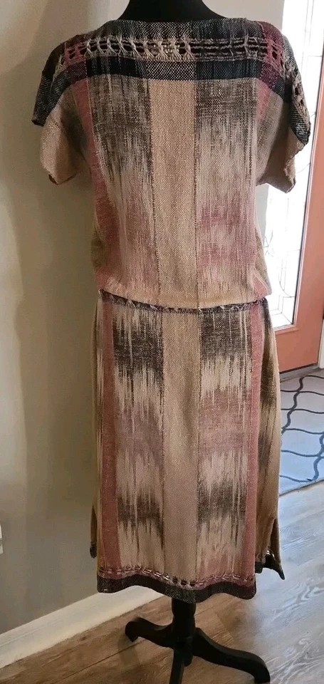 Vestido de artista vintage Roberta Bakersville NC talla S/M tejido a mano Ikat Art-to-Wear Foto 4 de 4