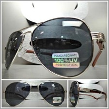 Men Classy Elegant VINTAGE RETRO Style SUN GLASSES Silver  Wood Frame Dark Lens