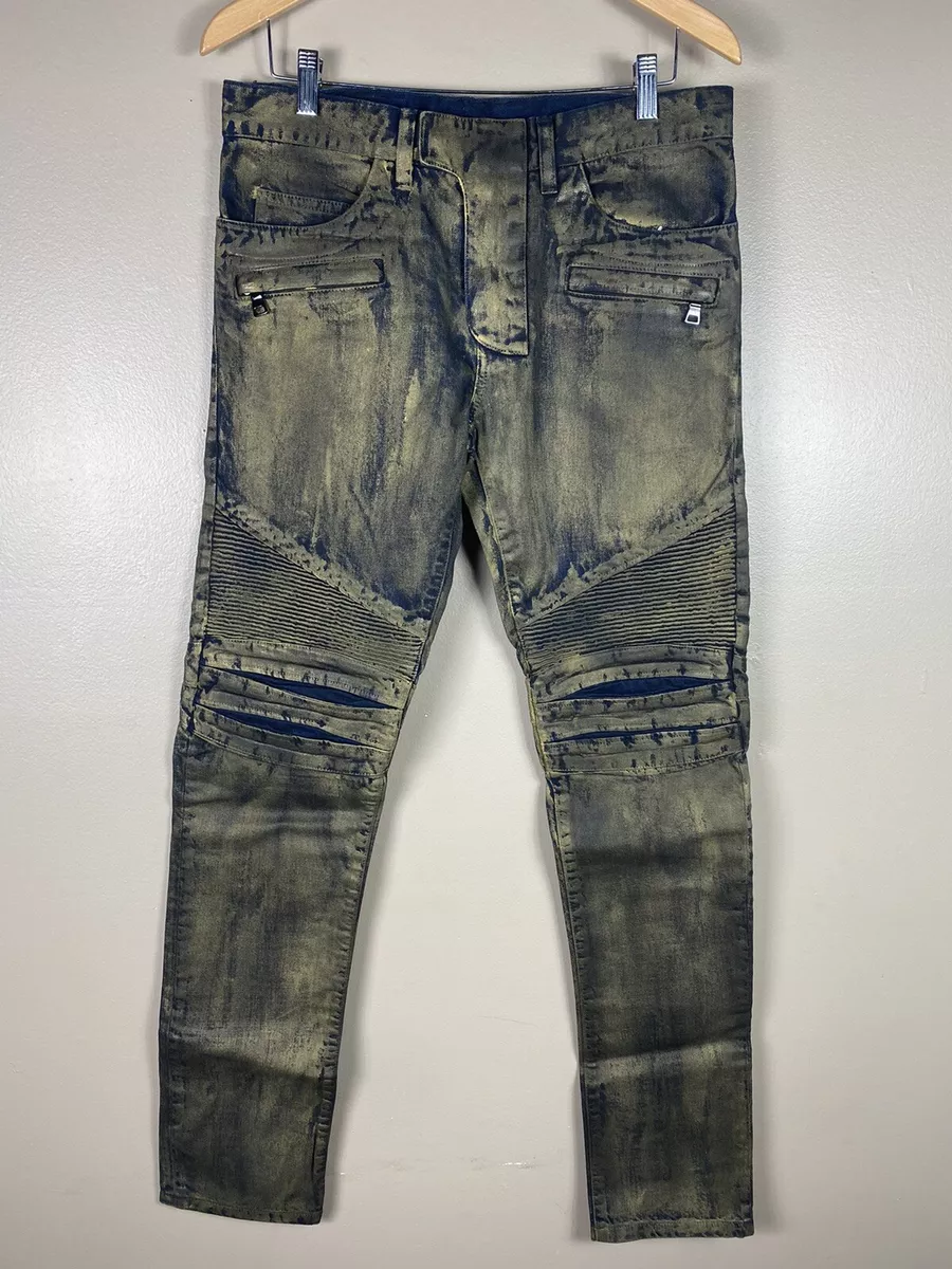 Balmain Gold Paint Biker Denim Brand New Size 30 With Tags