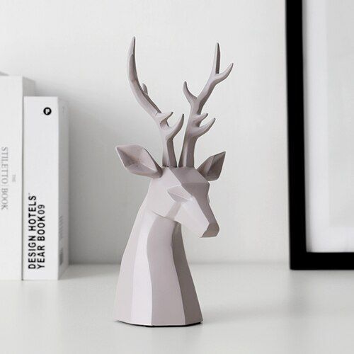 DEER HEAD FIGURINE RESIN DESK TABLE HOME DECOR MOO STATUE EUROPEAN STYLE 10 in - Picture 14 of 14