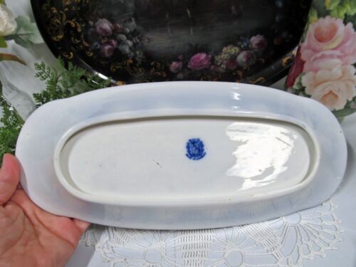 Flow Blue Celery Dish Persian Moss Antique Sarreguemines Germany Tray D platter - Picture 6 of 6