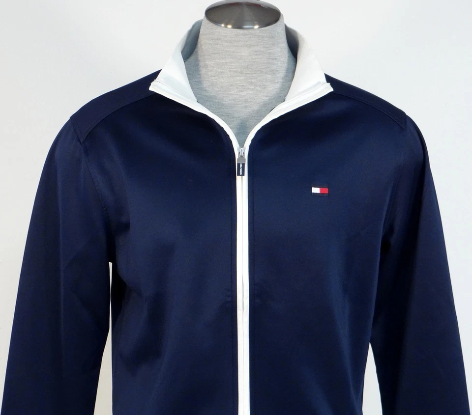 Tommy Hilfiger Golf TH Tech Azul Marino y Blanco Cremallera Frontal Chaqueta de Pista Para Hombre Nueva con Etiquetas Foto 3 de 4