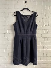 Kew @ Jigsaw Black Wool Blend Embroidered Hem Sleeveless Shift Dress Size 14/16