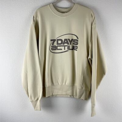 7 Days Active Monday Crew Neck Sweatshirt Unisex Medium Beige Organic Cotton NWT