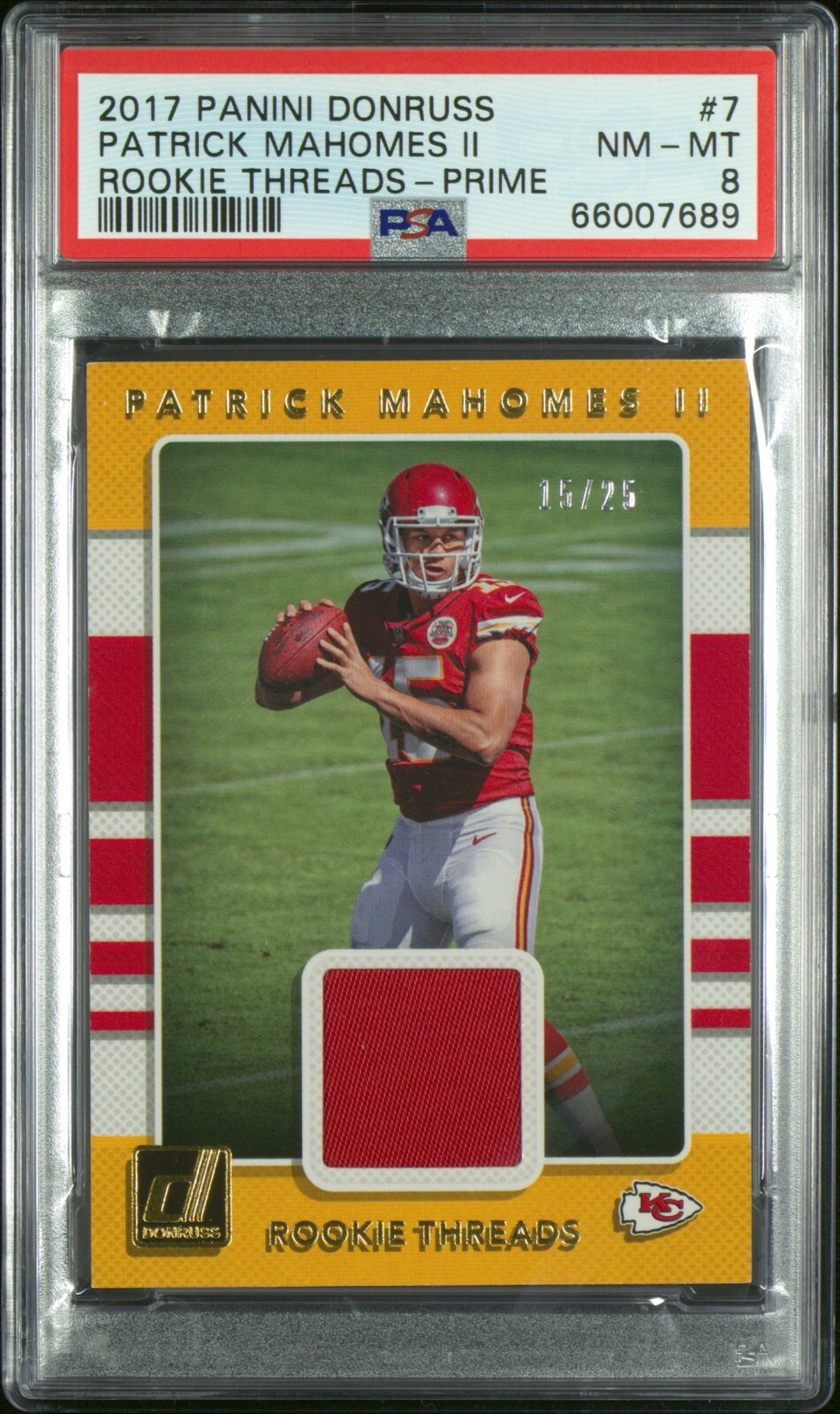 Patrick Mahomes Panini Donruss Rookie Threads #7 Prime