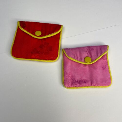 Coppia Sacchetti Seta Cinese Gioielli Bracciale Rosa Rosso 2,5 Pollici Giallo Snap Lotto - Foto 2 di 8