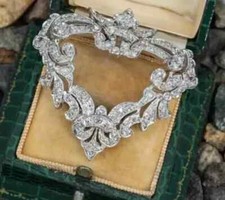 3Ct Round Lab Created Diamond Vintage Pendant Brooch Pin 14K White Gold Plated