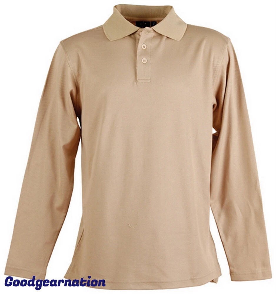 Mens Polo Shirt Cotton Back Solid Plain Colour Casual Sport Long Sleeve