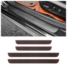 4PCS Car Door Sill Protector,Anti-Scratch Rubber Width 1.57", Black Red