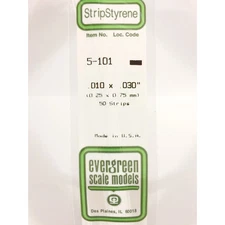 Evergreen 101 Styrene Plastic Strips 0.010"x 0.030" x 14" (10)