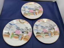 Set of 3 Vintage Japanese Eggshell Porcelain with Geisha Design Saucers