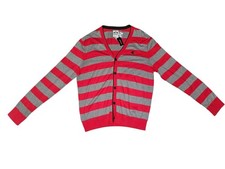 NWT Express Men's XL Red  Gray Striped Cotton Cardigan Sweater